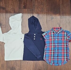 Polo by Ralph Lauren Kids' Hoodie and Plaid Shirt Set - Cream, Navy, Red